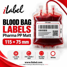 Phrama PP MATT Blood Bag,Blood Bank Label/115mmX75mm,1.5core,350 Labels,Roll,Straight format,white